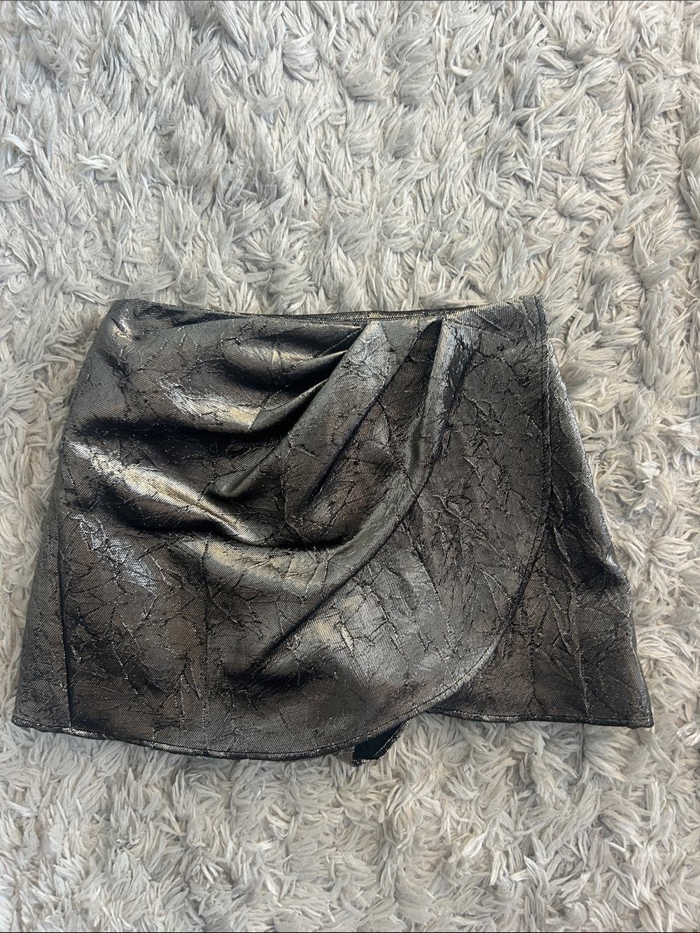 Zara Metallic Black Draped Mini Skirt